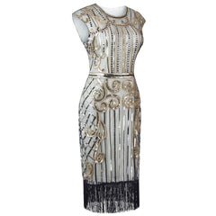 Ivory Gold 1920s Flapper Dress Great Gatsby Theme Party