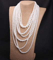 Multilayer Faux Pearls Flapper Long Necklace