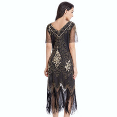 Black Gold Flapper Dress Great Gatsby 1920s Style Wedding Party 