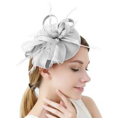 Women Wedding Party Bow Feather Fascinator Hair Clip Hat