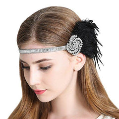 Flapper Headband 1920s Gatsby Feather Headpiece Black