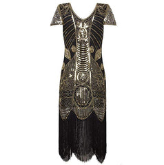  Gold Sequin Flapper Dress Great Gatsby 1920s Women's Clothing   