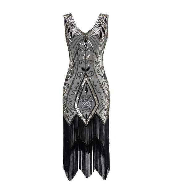 Champagne 1920s Inspired Great Gatsby Dress Rose Print Evening Party