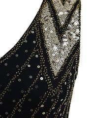 1920s Flapper Dress Gold Sequins Black Tassel Fringes Gatesby Party