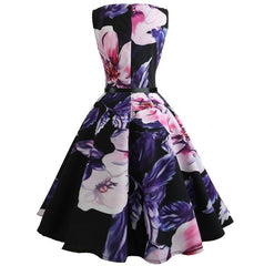 Black Vintage Floral Dress 1950s Fashion Tea Party
