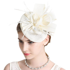 Women Elegant Fascinator Hat Bridal Feather Hair Clip Accessories 
