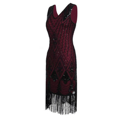 wine red 1920s Fashion Flapper Dress Vintage Cocktail Evening Gatesby Party
