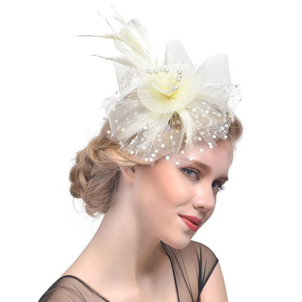 Women's Fascinators Hat Flower Mesh Ribbons Headband Forked Clip Wedding Headwear