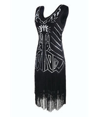 Sequined Style 1920s Fringe V-Neck Sleeveless Flapper Dress
