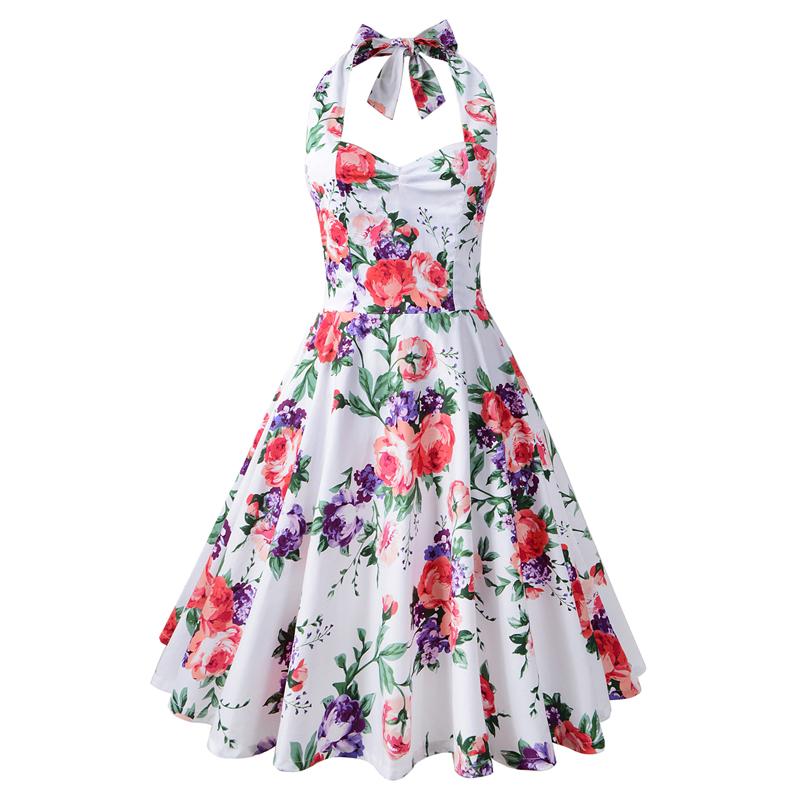 1950s Halter Floral Spring Garden Party Picnic Dress