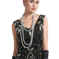 Women's 20s Multilayer Faux Pearls Flapper Long Necklace Earrings Set |JaosWish