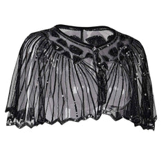 1920s Shawl Sequin Evening Cape Flapper Cover Up Black