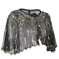 1920s Shawl Sequin Evening Cape Flapper Cover Up Golden