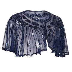 1920s Shawl Sequin Evening Cape Flapper Cover Up Blue