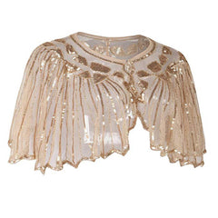 1920s Shawl Sequin Evening Cape Flapper Cover Up Apricot