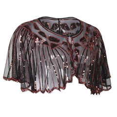 1920s Shawl Sequin Evening Cape Flapper Cover Up Red