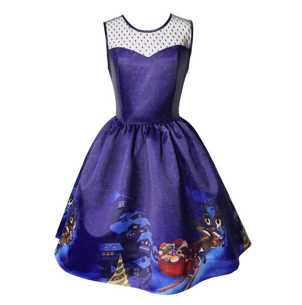 Santa Claus Print Lace Retro Party Dresses