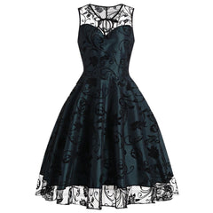 Vintage Dress Lace Women's Illusion Sleeveless Retro Dresses