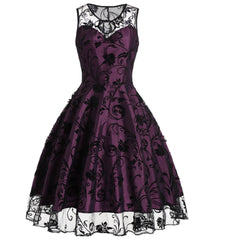 Vintage Dress Lace Women's Illusion Sleeveless Retro Dresses