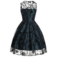Vintage Dress Lace Women's Illusion Sleeveless Retro Dresses