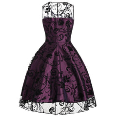 Vintage Dress Lace Women's Illusion Sleeveless Retro Dresses