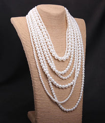 Multilayer Faux Pearls Flapper Long Necklace