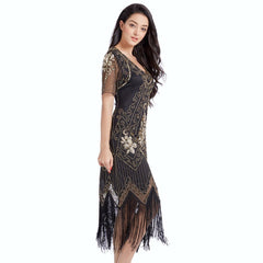 Black Gold Flapper Dress Great Gatsby 1920s Style Wedding Party 