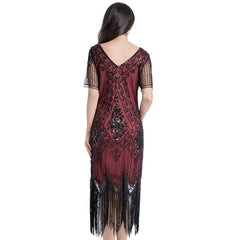 Wine Red 1920s Fashion Dress Art Deco Fancy Dress Great Gatsby Dresses