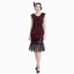 Wine red Great Gatsby Dresses 1920s Fashion Sequined Art Deco 1920's Themed Dance