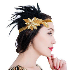 1920s Feather Headpiece Great Gatsby Vintage Headpiece Accessories Gold