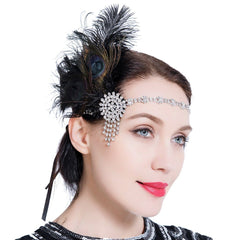 1920s Flapper Headband Vintage Peacock Headpiece