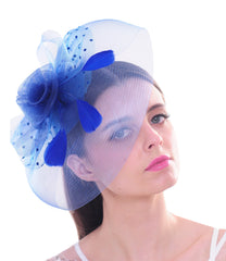 Elegant Flower Polka Dot Mesh Net Veil Feather Fascinator Hair Clip Hat