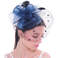 Mesh Hat Bow Feather Women Fascinator Dot Veil with Hair Clip Wedding Tea Party Derby