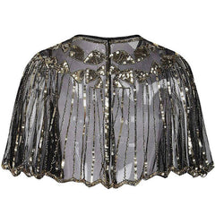 1920s Shawl Sequin Evening Cape Flapper Cover Up Golden