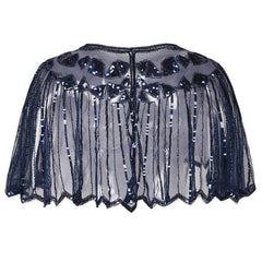 1920s Shawl Sequin Evening Cape Flapper Cover Up Blue