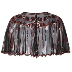 1920s Shawl Sequin Evening Cape Flapper Cover Up Red