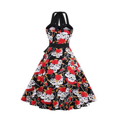 Flroal Skull Vintage Dresses Audrey Hepburn Retro Style 