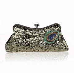 Women's Vintage Beaded Sequin Peacock Purse Evening Bags 