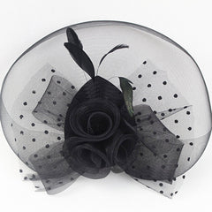 Top Hat Feather Fascinator Polka Dot Mesh Net Hair Clip