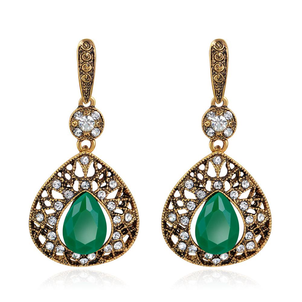 Women Vintage Rhinestone Crystal Emerald Earrings