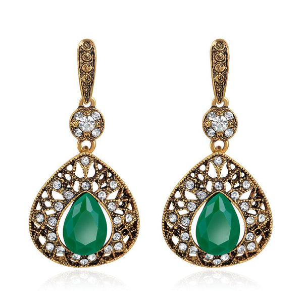 Women Vintage Rhinestone Crystal Emerald Earrings