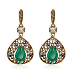 Women Vintage Rhinestone Crystal Emerald Earrings