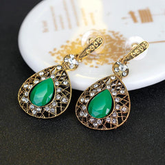 Women Vintage Rhinestone Crystal Emerald Earrings