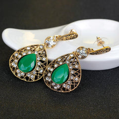 Women Vintage Rhinestone Crystal Emerald Earrings