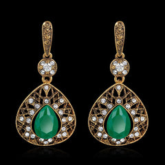 Women Vintage Rhinestone Crystal Emerald Earrings