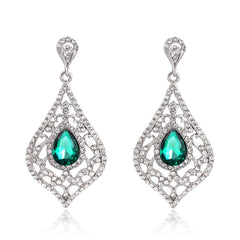 Women's Hollow Out Vintage Green Crystal Wedding Dangle Drop Earrings