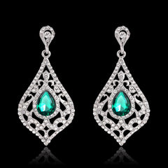 Women's Hollow Out Vintage Green Crystal Wedding Dangle Drop Earrings