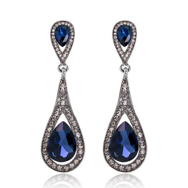 Women Vintage Rhinestone Crystal Emerald Earrings