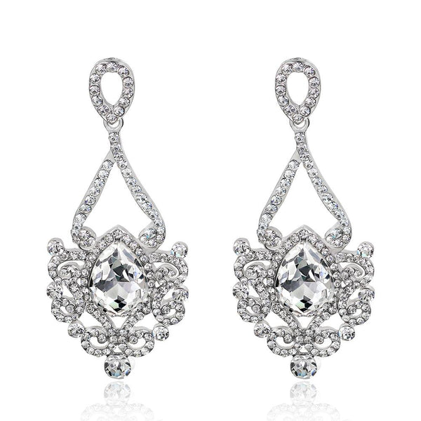 Crystal Rhinestone Chandelier Dangle Earrings Bridal 1920s Style