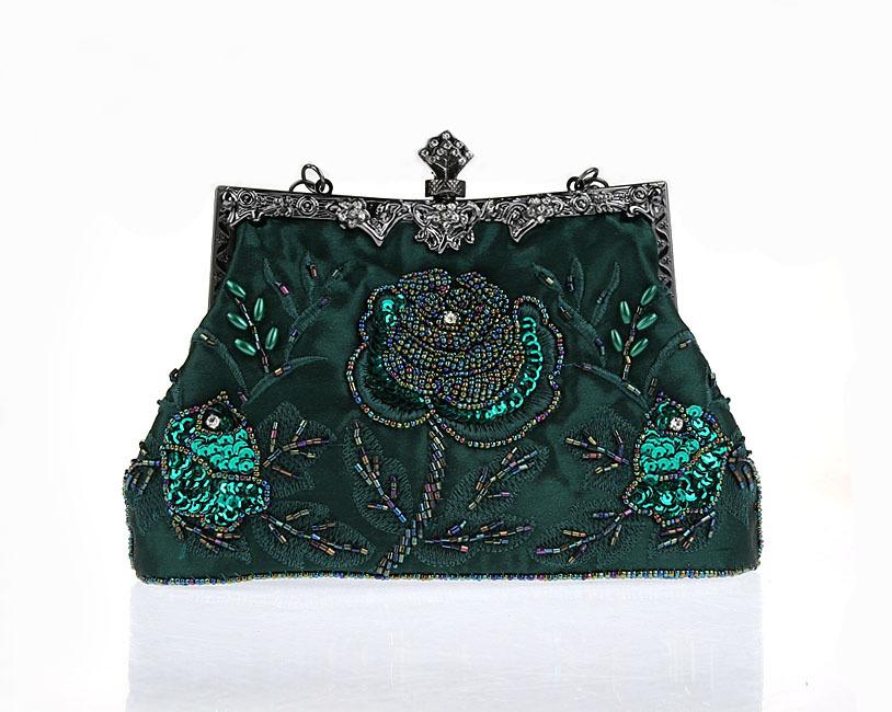 Women's Vintage Evening Bags Beaded Sequined Clutch Wedding Party Purse